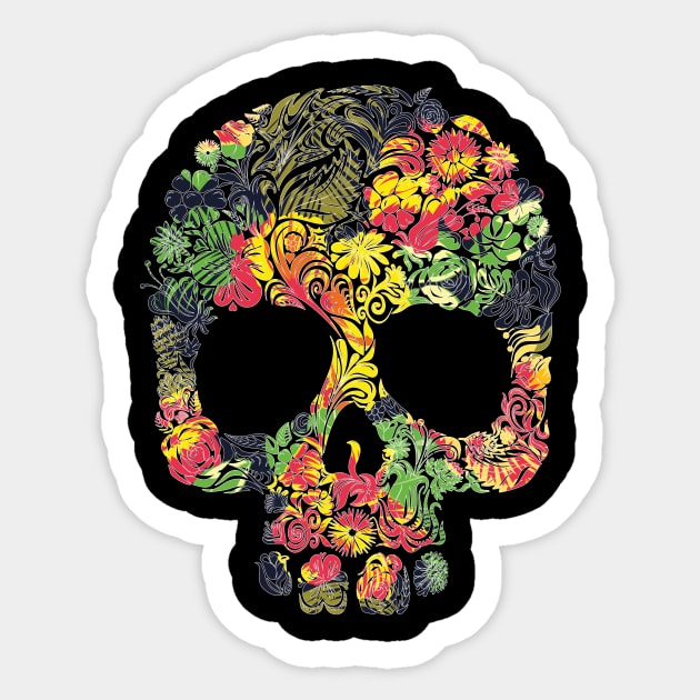 Tropical Multi Color Floral Skull Sticker by logiamerch